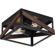 KEESFU Farmhouse Flush Mount Ceiling Light, Black Metal Wood Fixture for Hallway Entryway Kitchen Bedroom