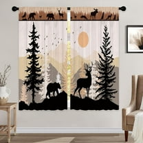 Farmhouse Forest Cabin Curtains, Curtains Rustic Wooden Window Curtains 42x63 Inch for Bedroom Living Room Decor, Tree Country Deer Bear Window Drapes Treatment Draperies Fabric (2 Panels