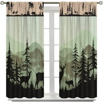 Farmhouse Forest Cabin Kitchen Curtains Rustic Wooden Small Short Cafe Window Curtains Tree Country Deer Bear for Home Kitchen Livingroom Coffee Room Window Curtain 2Panel 42" W X 54" L