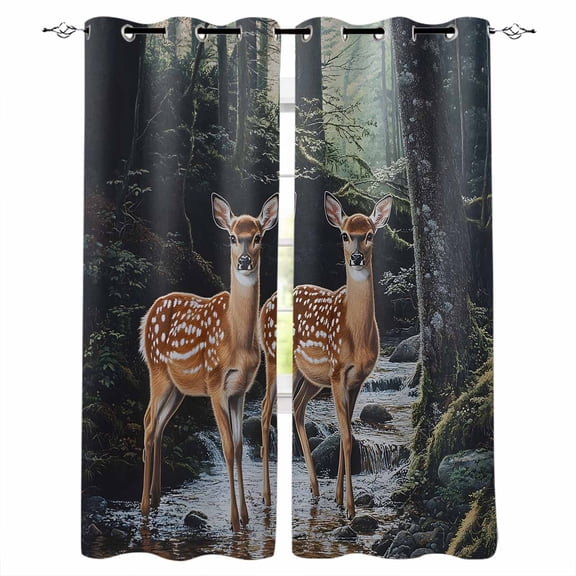 Farmhouse Forest Deer Blackout Curtains for Bedroom Living Room Darkening Curtains 96 Inches Long River Elk Trees Window Curtain 2 Panels Set Thermal Insulated Window Treatment Grommet Drapes 52"x96"