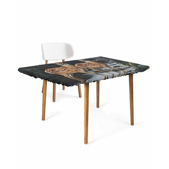 Farmhouse Forest Deer Rectangle Tablecloth, Waterproof Elastic Fitted Table Covers for 3 Foot Tables, 24x36inch Decorative Tablecloths for Picnic, Camping, Indoor, Outdoor, River Elk Trees