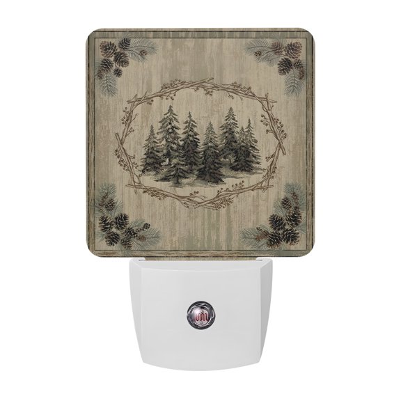 Farmhouse Forest Night Lights Plug Into Wall, LED Dusk to Dawn Sensor Night Light, Retro Botanical Pine Cone Leaves Tree Nightlight for Bedroom Bathroom Living Room Hallway Home Wall Decor