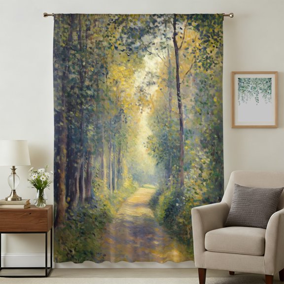 Farmhouse Forest Sheer Curtains 72 Inches Long for Living Room, Pastoral Country Sun Light Trees Light Filtering Privacy Drapes, Breathable Semi Sheer Window Treatment for Bedroom Dining Room