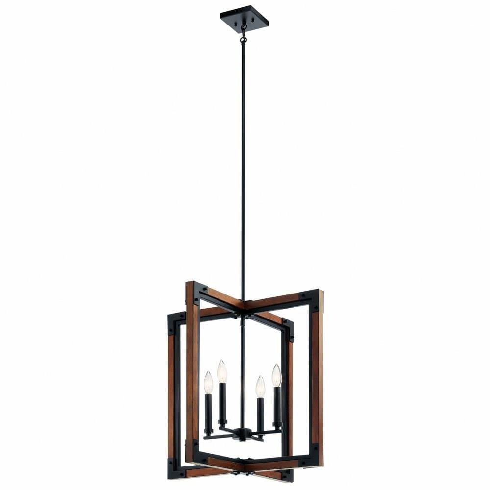 Modern Black and Auburn 4-Light Pendant with Glass Accents