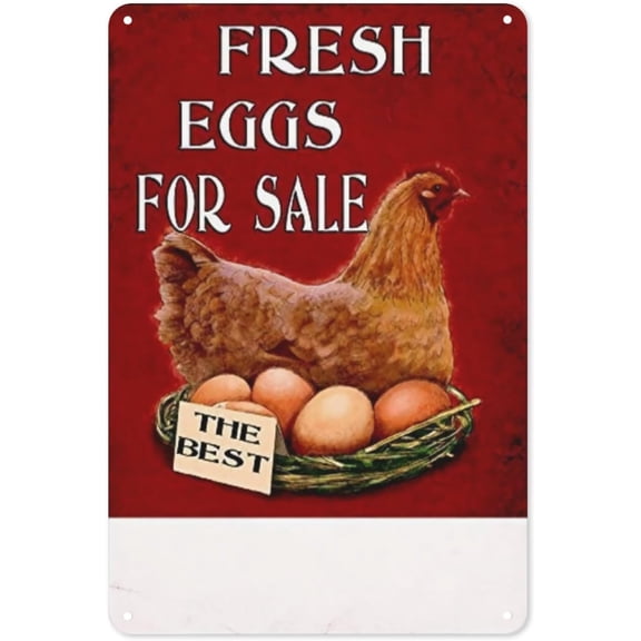 Farmhouse Fresh Eggs for Sale Metal Tin Sign Outdoor Market Wall Decor Art 8 x 12 Inch