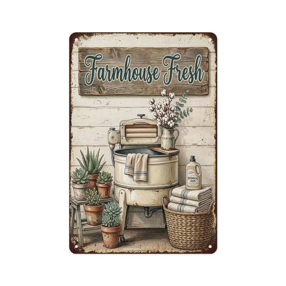 Farmhouse Fresh Laundry Room Sign Metal Tin Sign Wall Decor Wall Art Vintage Room Decoration Tin Painting Poker Room Poster for Home Man Cave Bar Cafe Store Garage Or Club 12x8 Inches