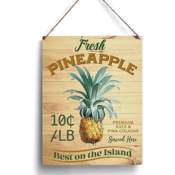 Farmhouse Fresh Pineapple Wooden Sign Artwork, Summer Wood Plaque Block Desk Sign Home Kitchen Table Shelf Decor 8x10 Inch