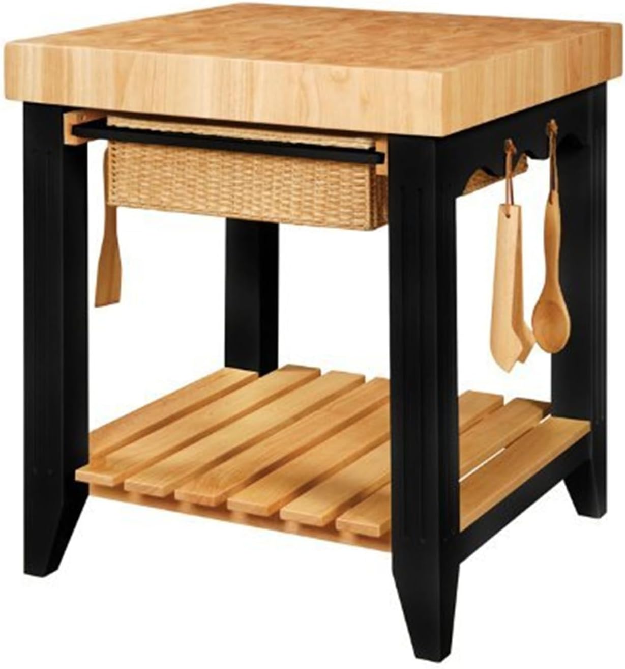 Farmhouse Fresh Square Kitchen Island with Butcher Block Top, 30" W x ...