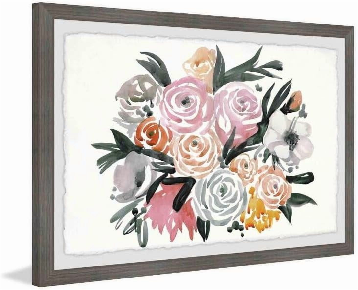 Farmhouse Fresh Watercolor Flower Bouquet Framed Painting Print, Wall ...