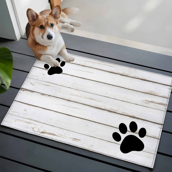 Farmhouse Front Door Rugs 2x3 ft Cute Animal Claws White Retro Distressed Wood Grain Small Rug for Entryway Non Slip Washable Bathroom Door Mat Absorbent Floor Mat for Indoor Entrance