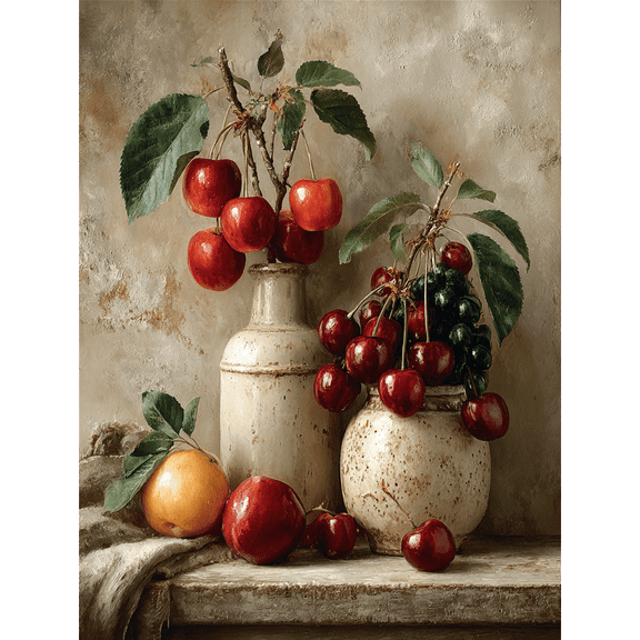 Farmhouse Fruit Canvas Print, Vintage Kitchen Botanical Art, Assorted Fruit Wall Art Sets for Cooking Space