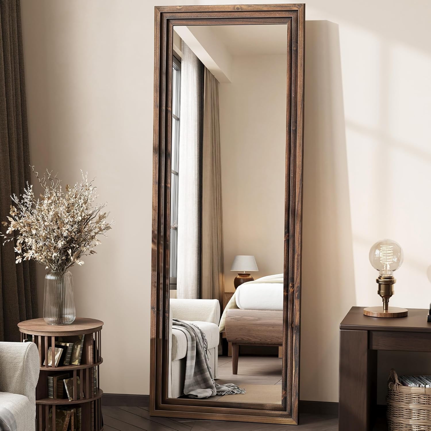 Full Length Mirror, 63"x21" Rustic Farmhouse Floor Mirror with Stand ...