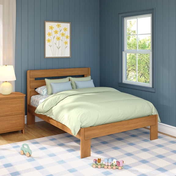 Max & Lily Full Size Bed Frame, Farmhouse Solid Wood Platform Bed with Slatted Headboard