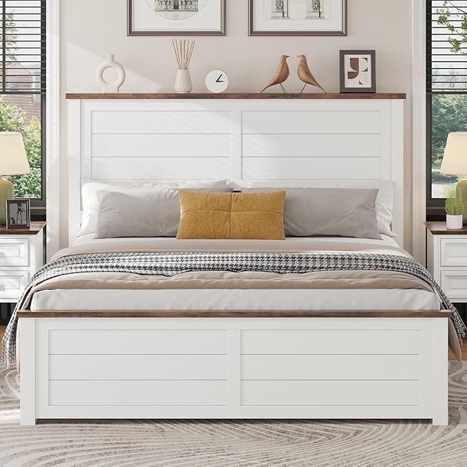 VanAcc Farmhouse Full Bed Frame with Headboard & Storage Drawers ...