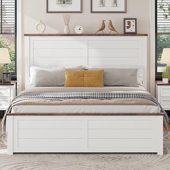 VanAcc Farmhouse Full Bed Frame with Headboard & Storage Drawers ...