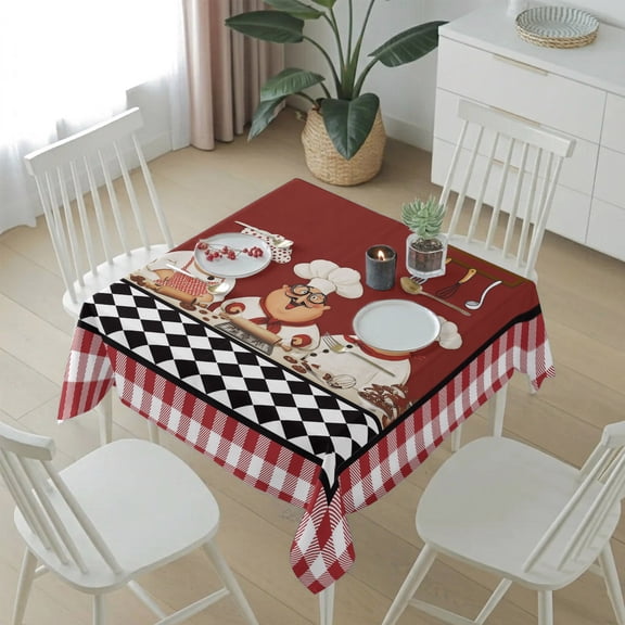 Farmhouse Funny Chefs Table Cloth 54x54in, Waterproof Square Tablecloth Wipeable Tablecloths Vintage Red Buffalo Check Table Covers for Dining Tables Party Indoor Outdoor