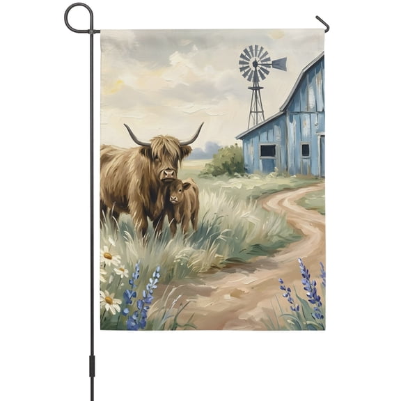 Farmhouse Garden Flag 12 x 18 Inches, Cow Barn Windmill Rustic Countryside Weather Proof Outdoor Patio Flags Double Sided Small Garden Decoration for Yard Outside Home