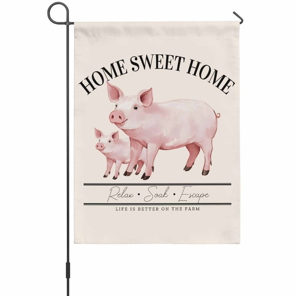 Farmhouse Garden Flag 12 x 18 Inches, Retro Home Sweet Home Watercolor Pig Weather Proof Outdoor Patio Flags Double Sided Small Garden Decoration for Yard Outside Home