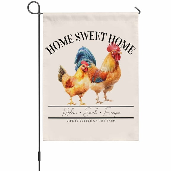 Farmhouse Garden Flag 12 x 18 Inches, Retro Home Sweet Home Watercolor Rooster Weather Proof Outdoor Patio Flags Double Sided Small Garden Decoration for Yard Outside Home