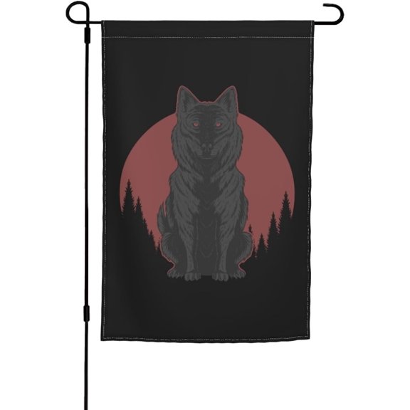 Farmhouse Garden Flag Double Sided Outdoor Yard Welcome Banner 12x18 Inch White Wolf and Moon Design