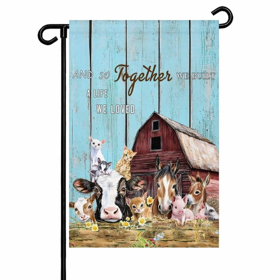 Farmhouse Garden Flags for Outside Barn Horse Sheep Cat Pig Animal Double Sided Yard Flags Outdoor House Decoration, Small 12X18 Inch, Blue Brown