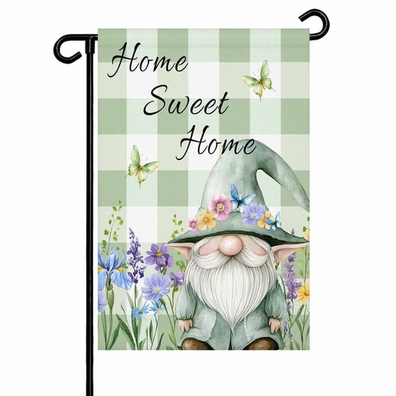 Farmhouse Garden Flags for Outside Gnome Butterfly Floral Checkered Double Sided Yard Flags Outdoor House Decoration, Small 12X18 Inch, Sage Green