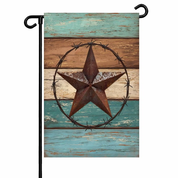 Farmhouse Garden Flags for Outside Vintage Wood Texture Barn Star Double Sided Yard Flags Outdoor House Decoration, Small 12X18 Inch, Turquoise Brown