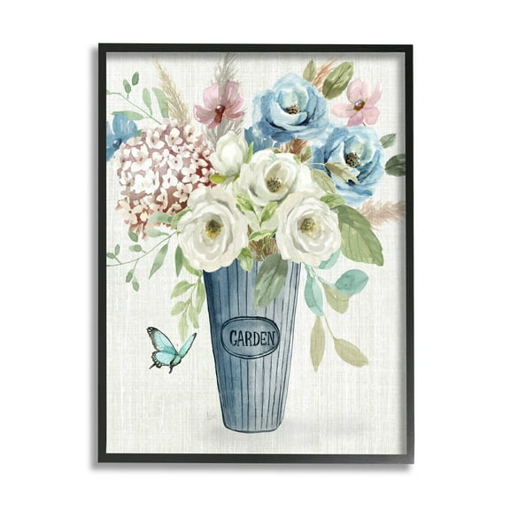 Farmhouse Garden Flower Blooms Botanical & Floral Graphic Art Black Framed Art Print Wall Art