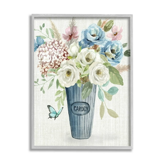 Farmhouse Garden Flower Blooms Botanical & Floral Graphic Art Gray Framed Art Print Wall Art