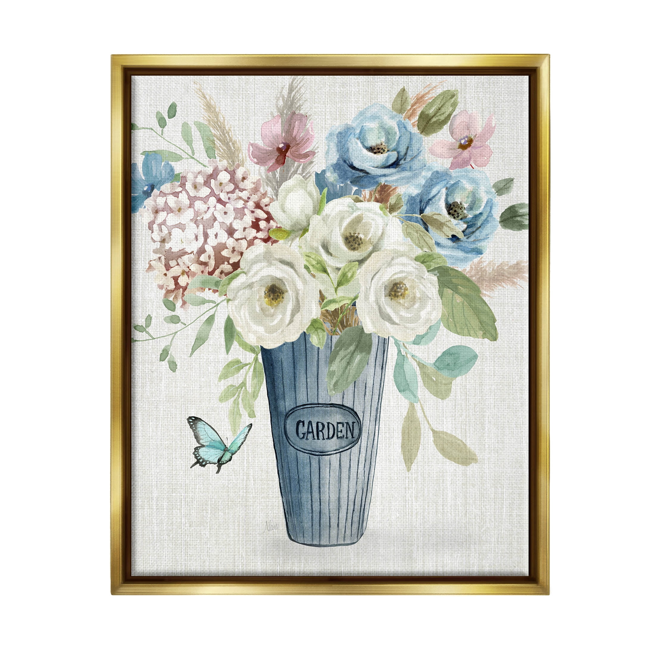 Farmhouse Garden Flower Blooms Botanical & Floral Graphic Art Metallic Gold Framed Art Print Wall Art