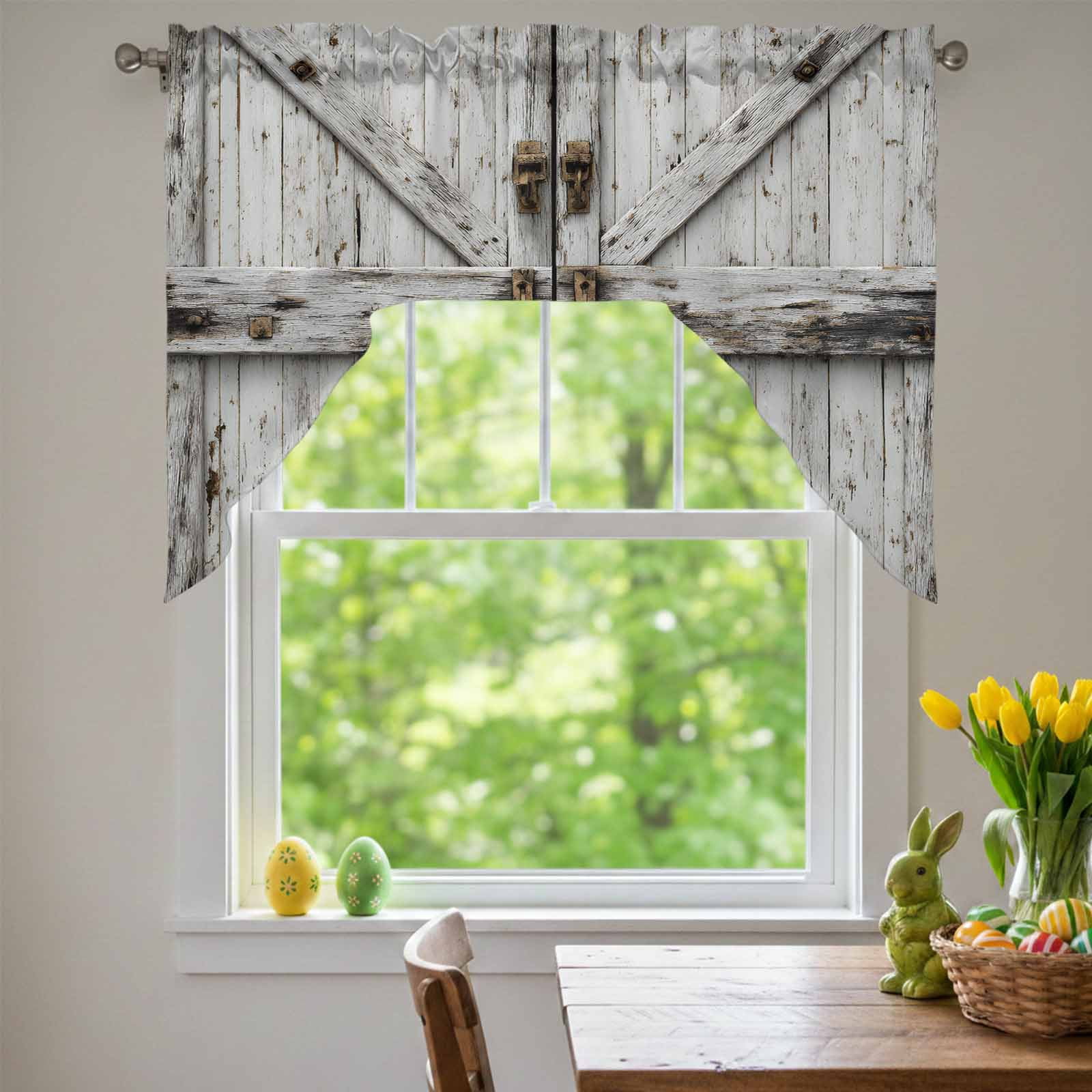 Chaps Window Farmhouse Gate Swag Valances for Kitchen Window, Vintage Country Grey ...