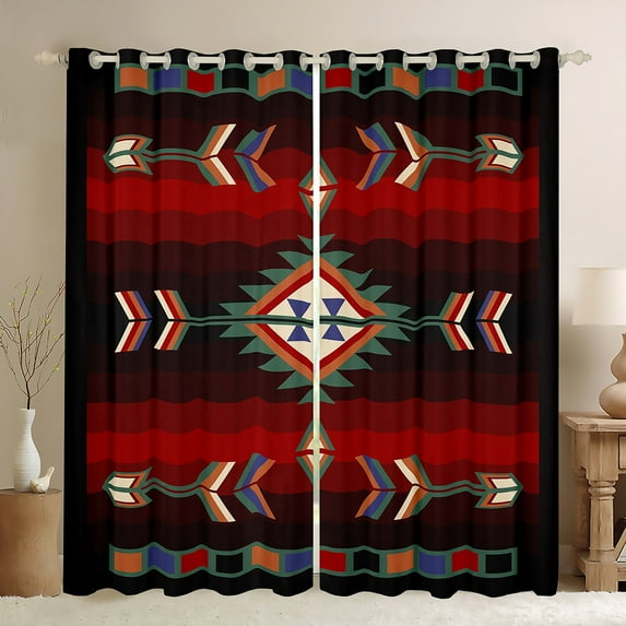 Farmhouse Geometric 30%-50% Blackout Curtains 38"Wx45"L Southwestern Tribal Window Curtains Vintage Western Aztec Curtains & Drapes Rustic Farmhouse Cabin Lodge Curtains 2 Panels Home Decor