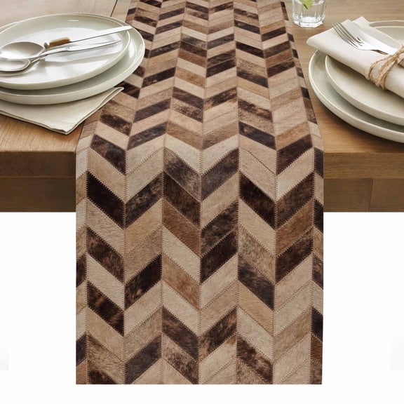 Farmhouse Geometric Table Runner Western Country Cow Fur Print Brown Tablerunners 13 x 36 Inch, Table Decorations Tabletop Scarf for Summer Gathering Holiday Farmhouse Kitchen Dining Decor