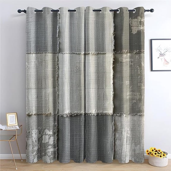 Farmhouse Gingham Curtains For Bedroom, Shabby Denim Patchwork Curtain For Living Room, Aesthetic Checkered Window Curtains, Grommet Drapes 42"W x 63"L (Pack of 2)
