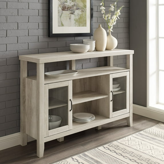 Farmhouse Glass Door TV Stand for TVs up to 58", White Oak