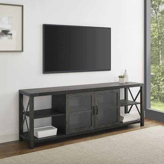 Farmhouse Glass Door TV Stand for TVs up to 80", Sable