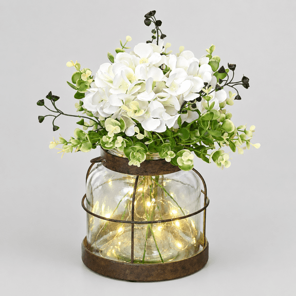 Farmhouse Glass Lantern Vase Vintage Flower Vases & Plants Hydrangea Lights