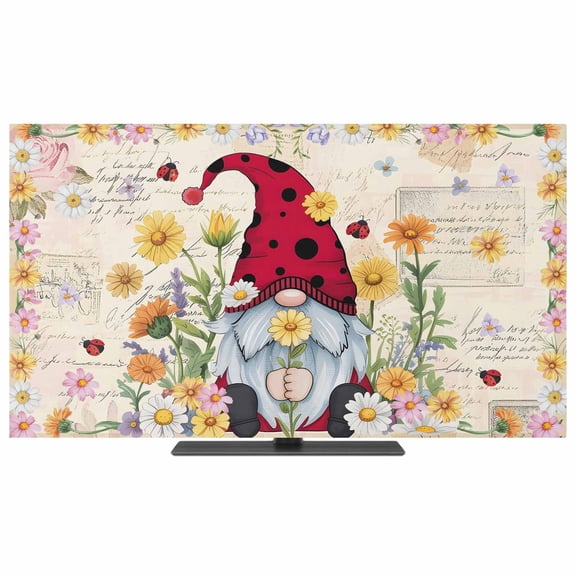 Farmhouse Gnomes TV Dust Cover,Stretchable TV Screen Desktop Computer Protector Cover,Vintage Pastoral Daisy Floral Country Television Dustproof Slipcover for 19–24 Inch Flat or Curved TVs