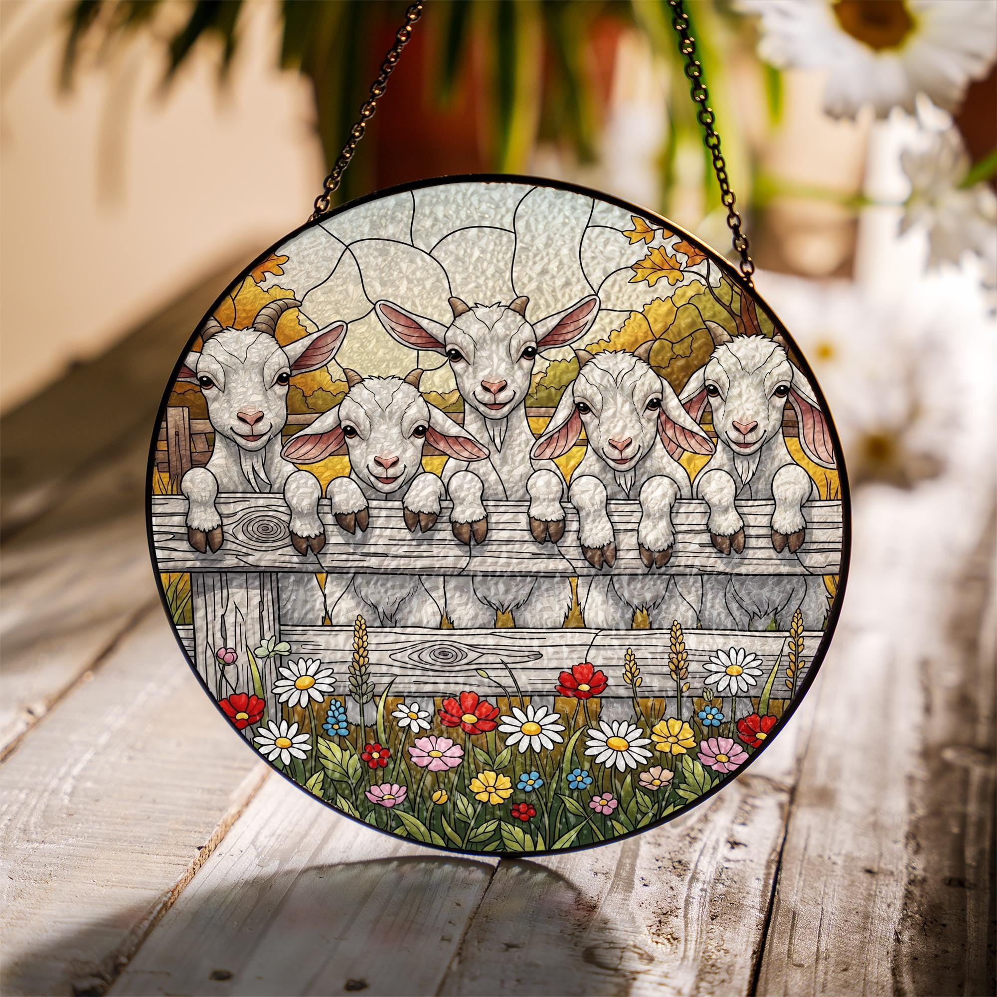 Farmhouse Goat Faux Stained Glass Suncatcher | Baby Goats Window ...