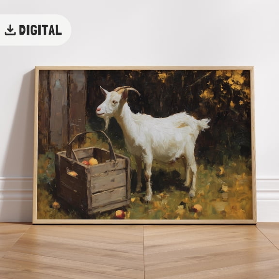 Farmhouse Goat Poster, Autumn Cottagecore Wall Art, Cottage Yard, Goat Poster, Unframed Poster Size 24x36