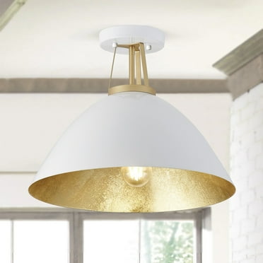 Farmhouse Gold Leaf Inside Semi Flush Mount Ceiling Light for Bedroom Kitchen Hallway White