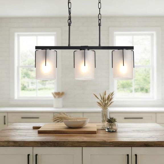 Farmhouse Gold Pendant Light, 1-Light Clear Glass Kitchen Island Light for Dining Table, Adjustable Modern Hanging Ceiling Fixture for Entryway, Hallway, Bedroom (3 Light (Black + White Glass))