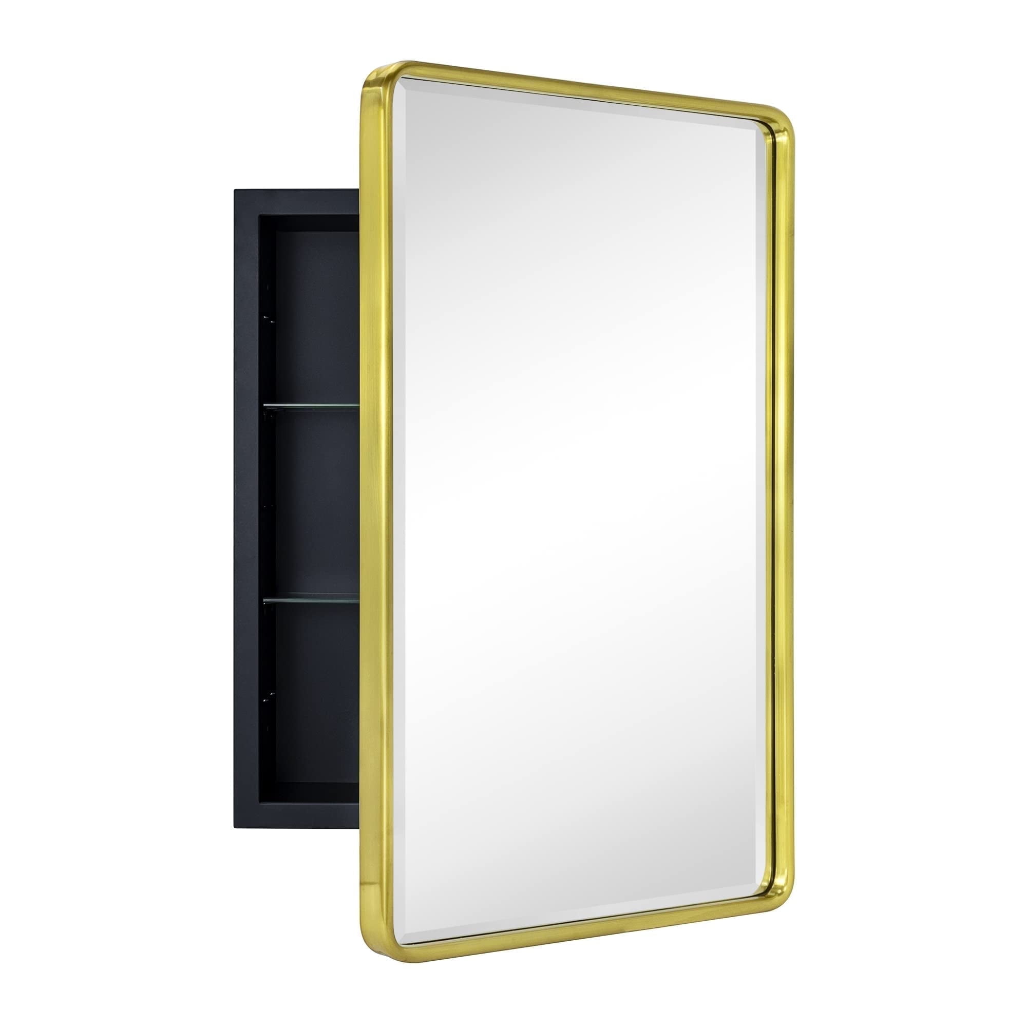 TEHOME Farmhouse Gold Medicine Cabinet, 16x24 Inches, Recessed, Beveled