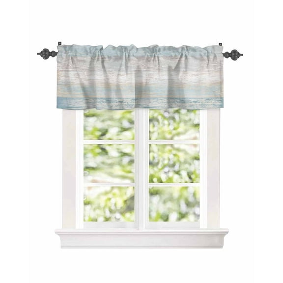 Farmhouse Gradient Blue Wood Grain Window Valances for Kitchen,Rod Pocket Valance Privacy Small Curtain,Vintage Rustic Wooden Board Window Treatment Drapes for Bedroom Laundry Room Farmhouse 60x18in
