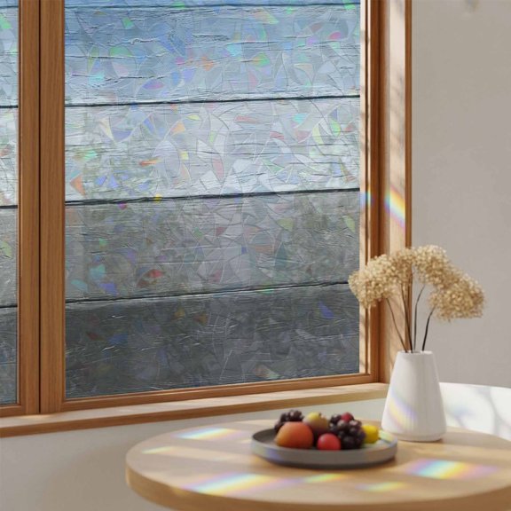 Farmhouse Gradient Wood Board Window Privacy Film,Heat Control Sun Blocking Static Cling Rainbow Film,Blue Gray Ombre Wooden Non-Adhesive Glass Sticker Door Window Tint,17.7" x 39.3"