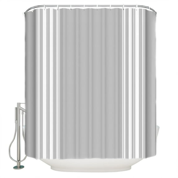 Farmhouse Gray Shower Curtain, 60" x 72", White Stripe Waterproof Bathroom Curtain Washable Shower Curtain Set with 12 Hooks