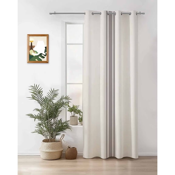 Farmhouse Gray Thermal Insulated Blackout Curtains for Bedroom 54 Length Sripes Cream Background Room Darkening Curtain 1 Panel Grommet Window Curtain Drape for Living Room Nursery Room