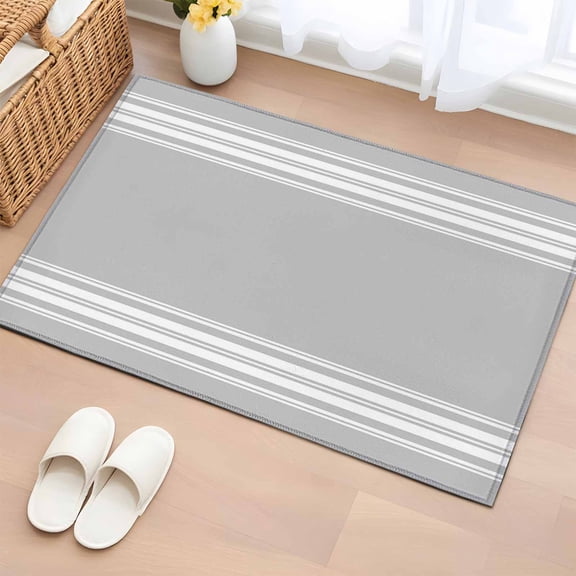 Farmhouse Gray Washable Small Entryway Area Rugs 2'x3', White Stripe Low Pile Throw Rug Non-Slip Sturdy Edge Binding Carpet for Front Door Floor Room Entry