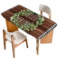 thumbnail image 1 of Farmhouse Green Garland Table Cloths for 6 Foot Rectangle Tables, Spring Black Plaid Wood Grain Patio Waterproof Elastic Fitted Tablecloths, Washable Rectangular Table Cover for Camping, 1 of 8