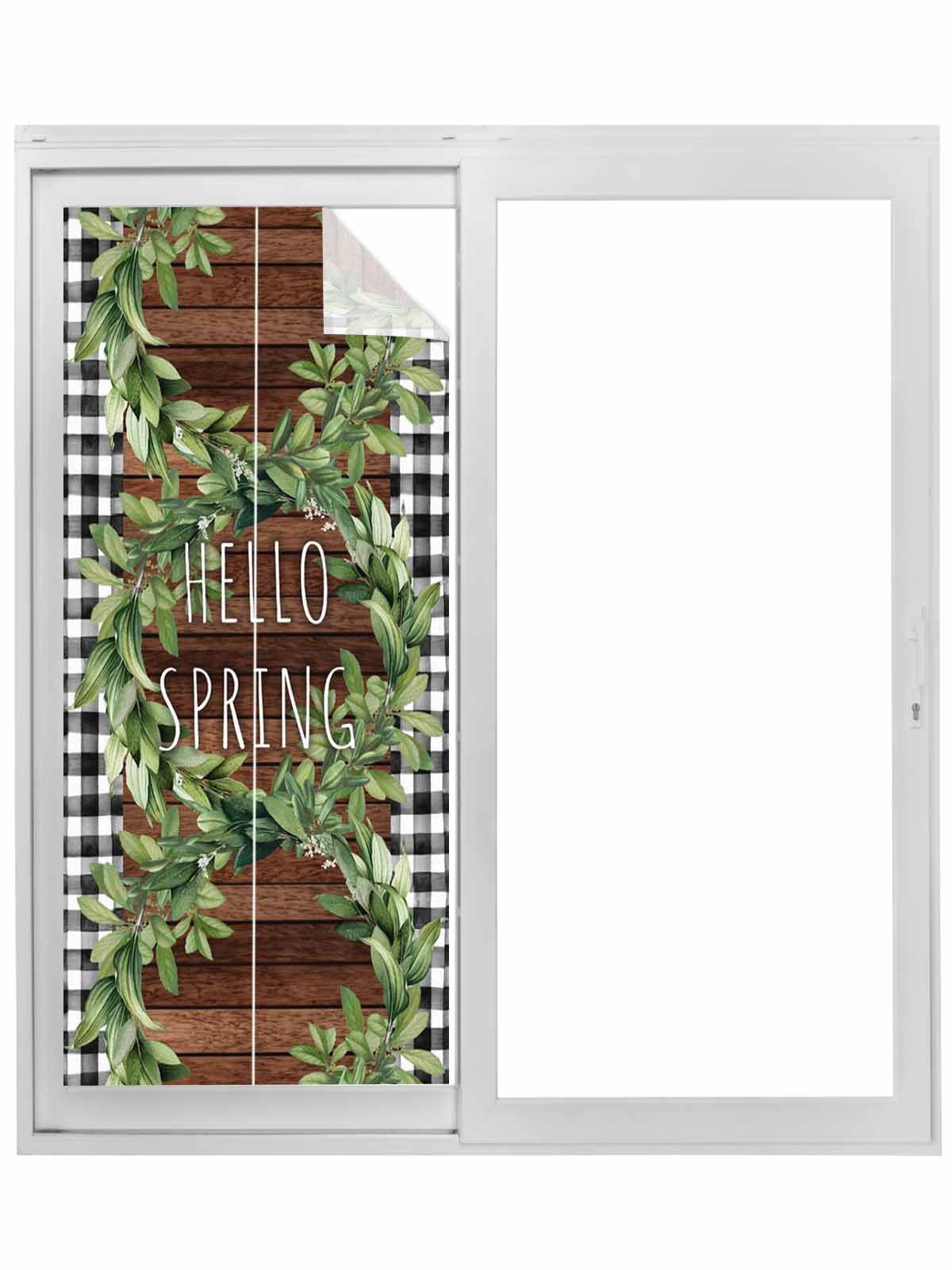 Window Garland Spring Farmhouse Green Garland Window Privacy Film, Spring Black Plaid Wood ...